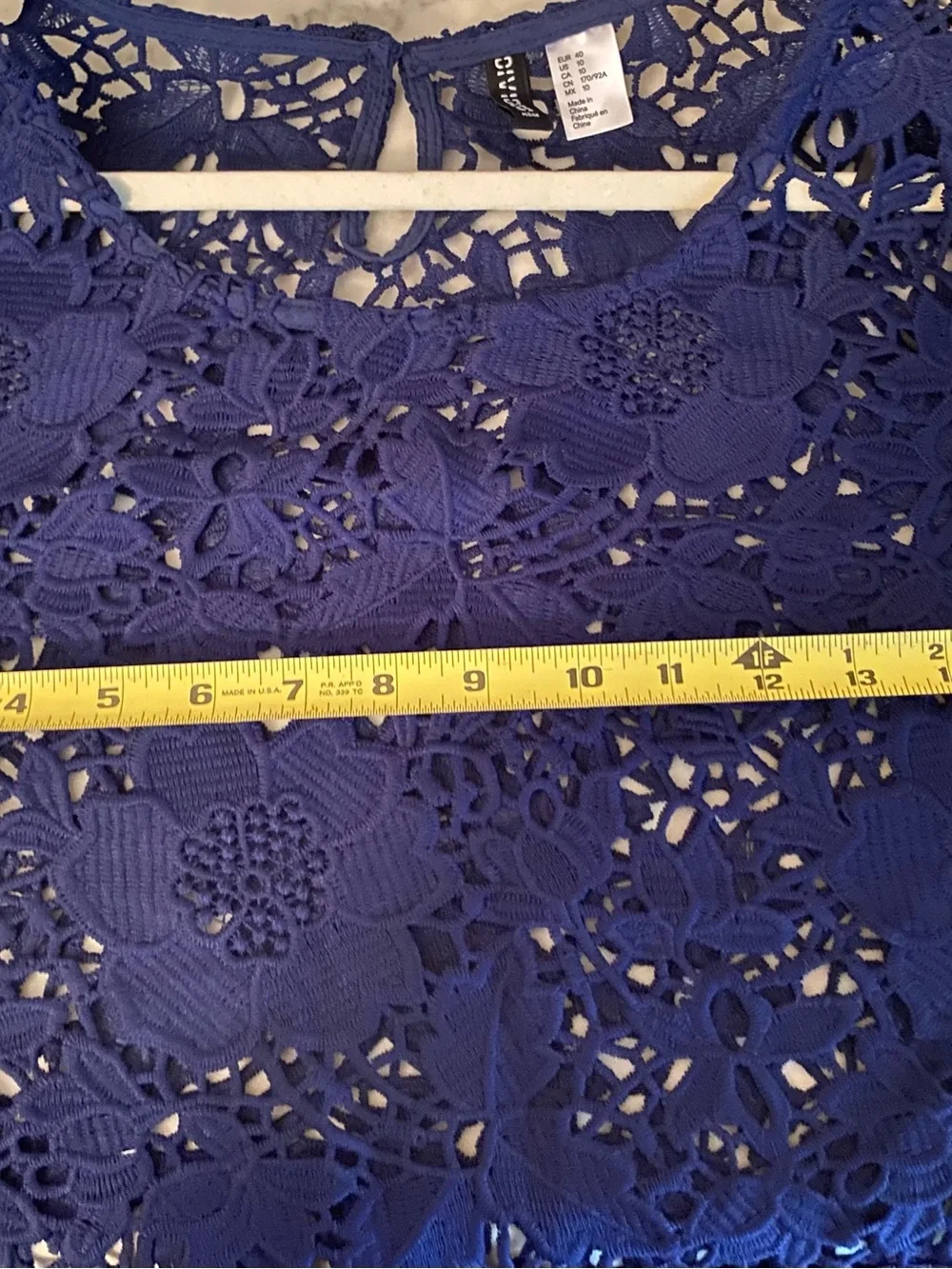 Divided H&M Navy Crochet Floral Long-Sleeve Top